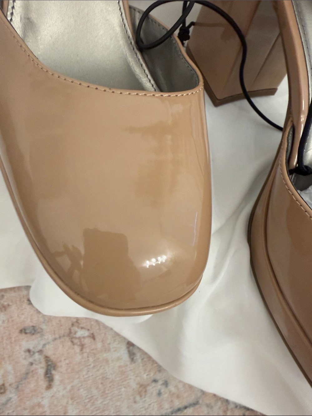Worthington Tan Patent Square-Toe Block Heel Ankle-Strap Pumps - Picture 3 of 9